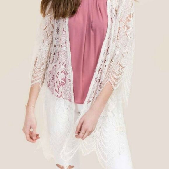 Francesca’s Miami Ivory Lace Duster Kimono Cardigan Swim Cover Up Large - Picture 1 of 11